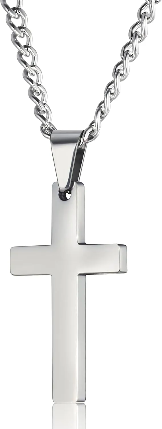 FIBO STEEL Stainless Steel Cross Pendant Chain Necklace for Men Women, 22-30 Inches