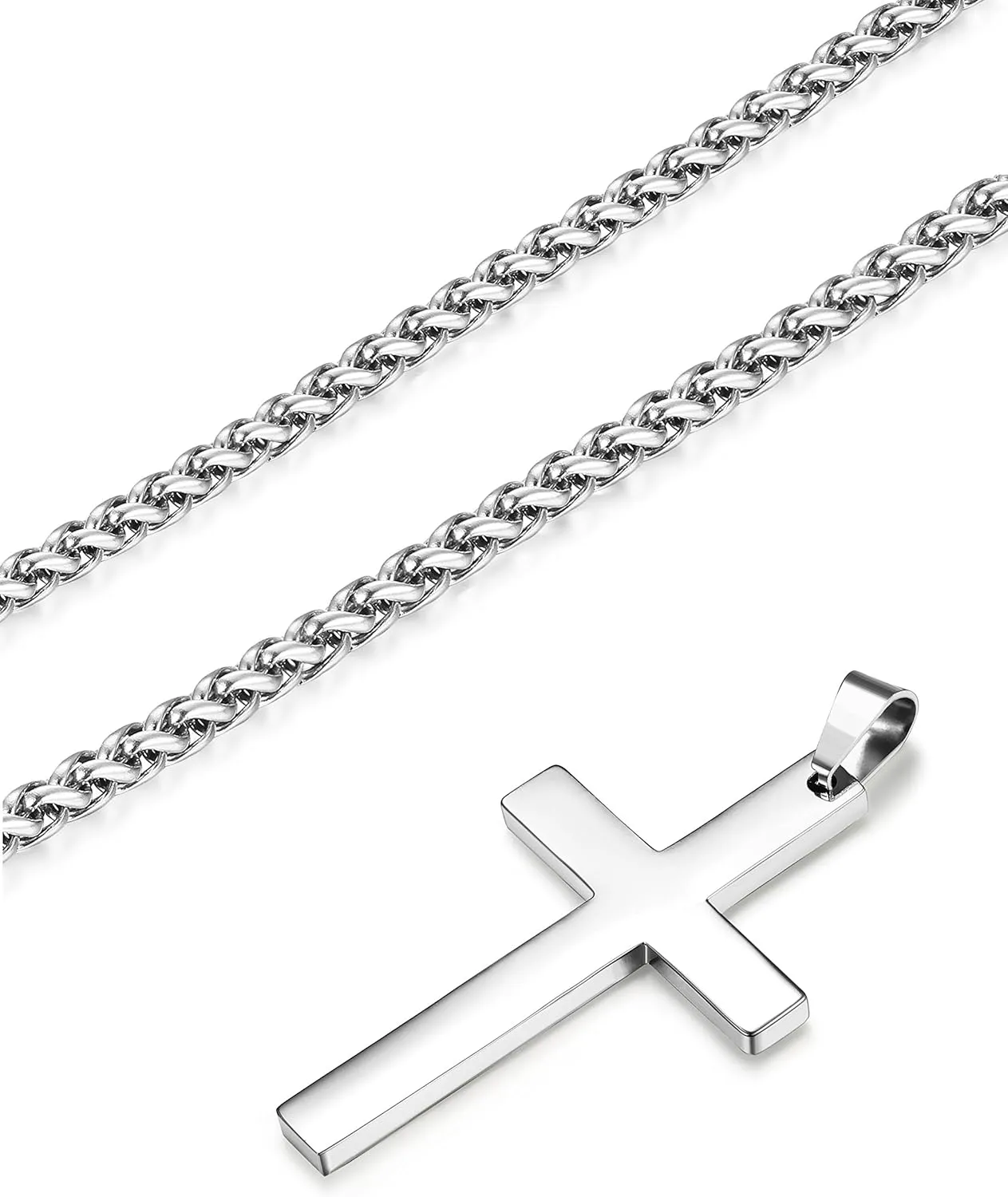FIBO STEEL Stainless Steel Cross Pendant Chain Necklace for Men Women, 22-30 Inches