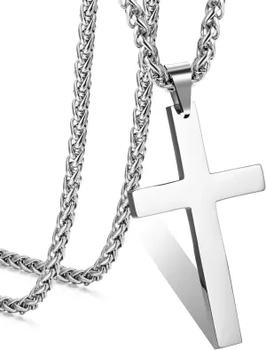 FIBO STEEL Stainless Steel Cross Pendant Chain Necklace for Men Women, 22-30 Inches