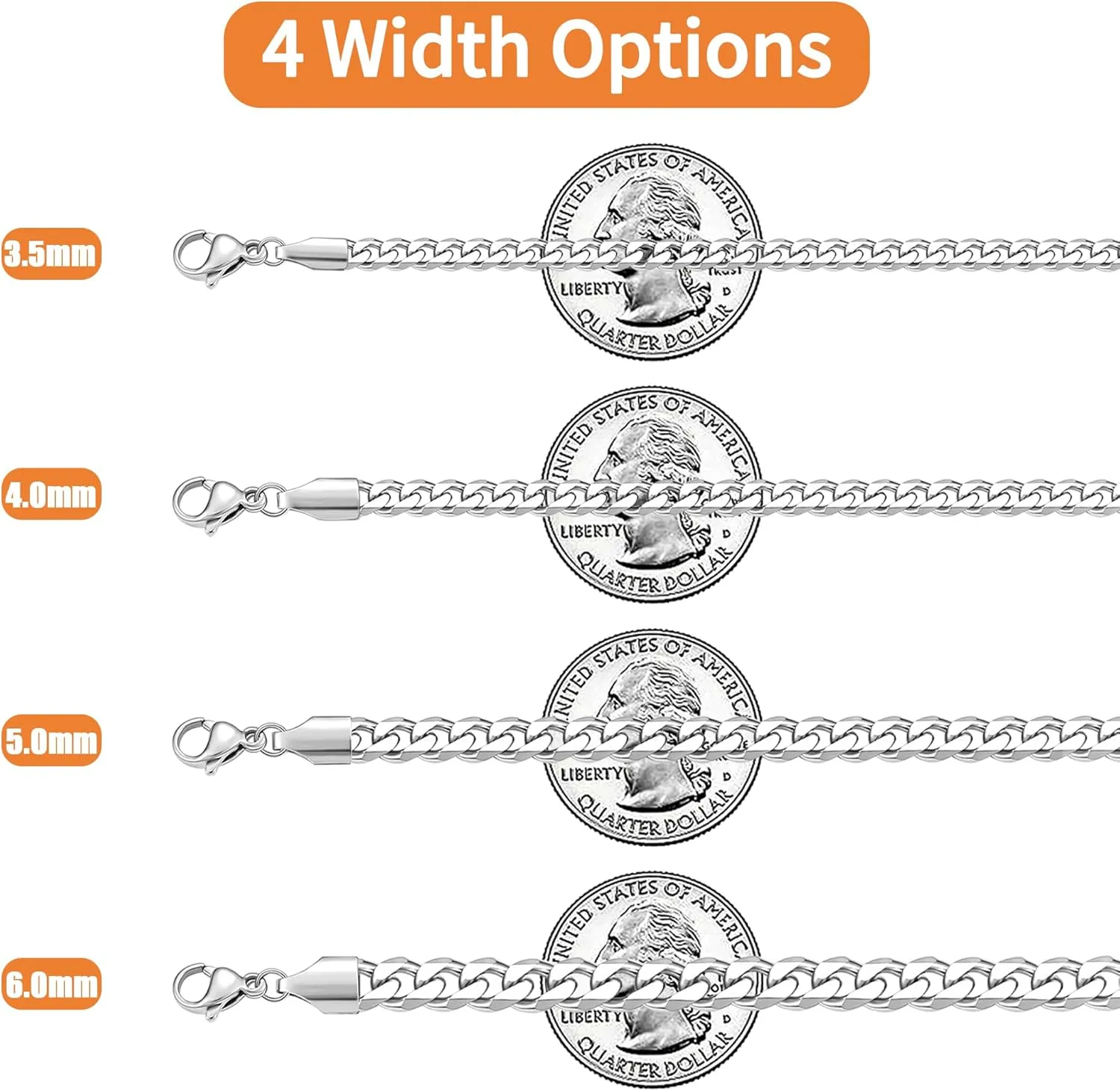 Fiusem 5mm Silver Tone/Gold Cuban Link Chain for Men, Mens Chain Necklaces, Stainless Steel Chain Necklaces for Men Women, 3.5/4/5mm