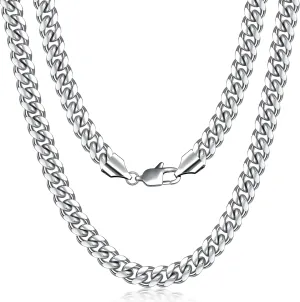 Fiusem Silver Tone Cuban Link Chain for Men, Mens Chain Necklaces, Stainless Steel Chain Necklaces for Men Women, Width 4/5/6/8mm