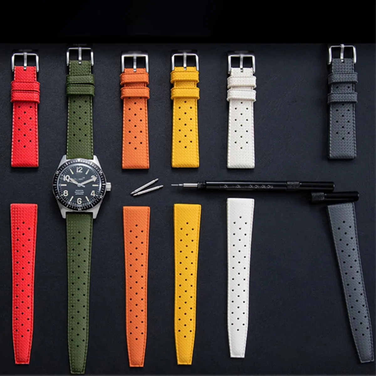FKM Rubber Watch Strap Quick Release Tropical Style Fluororubber 18mm 20mm 22mm Soft Breathable Durable FKM Rubber Watch Band Universal Replacement Band Strap for Men Women