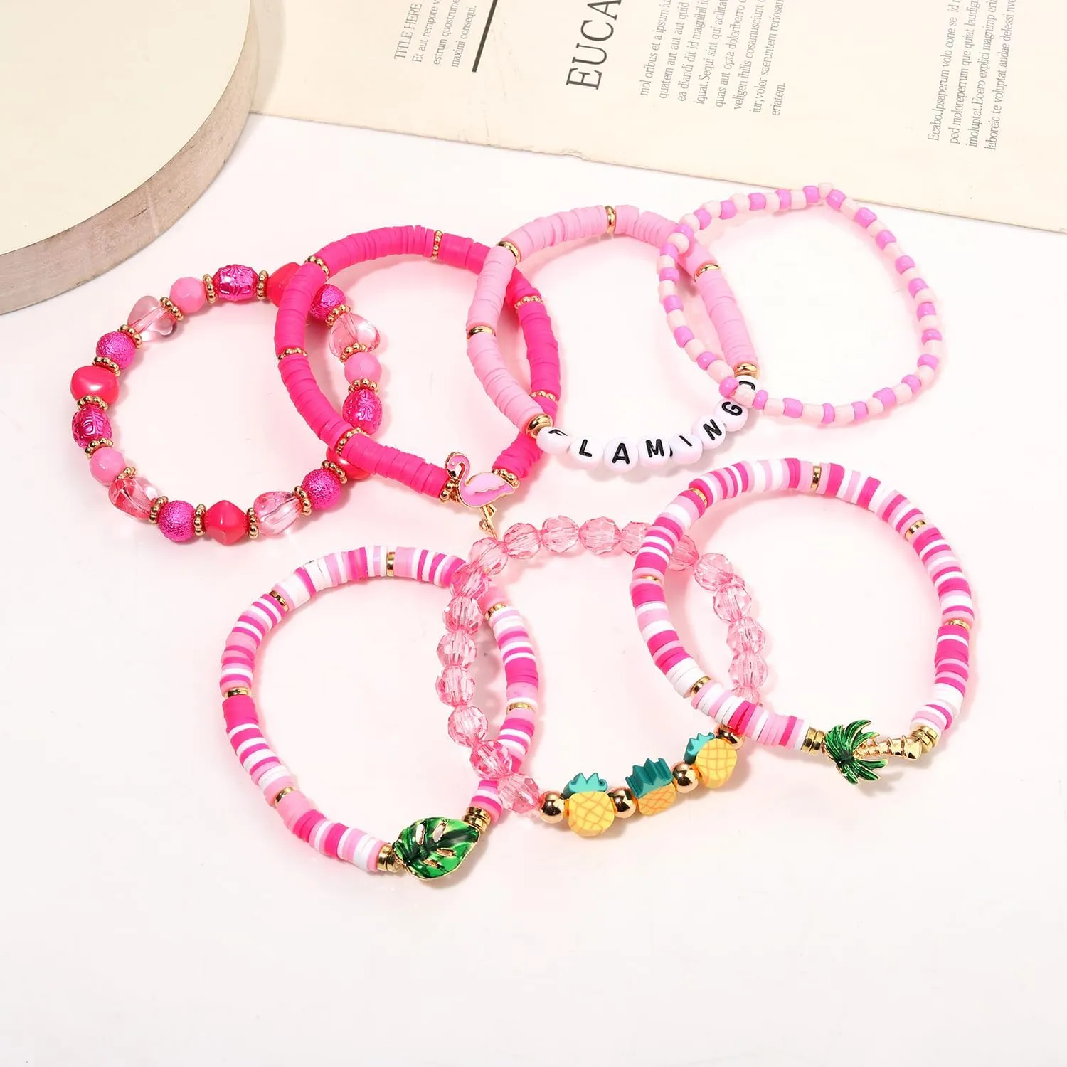 Flamingo Bracelets for Women Pink Flamingo Heishi Clay Beaded Stretch Bracelets Stackable Animal Tropical Bird Elastic Layering Friendship Bracelets Fun Summer Beach Vacation Jewelry