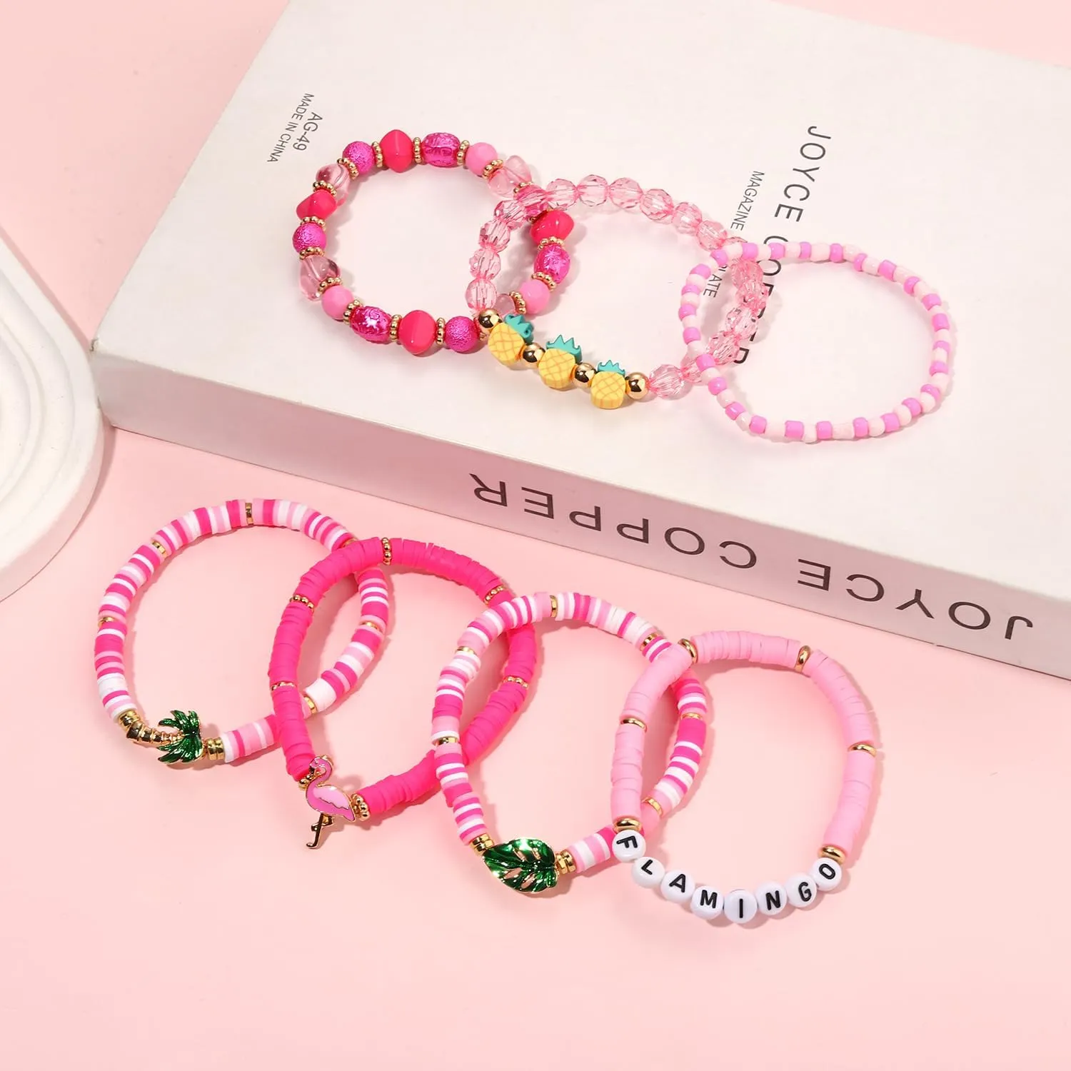 Flamingo Bracelets for Women Pink Flamingo Heishi Clay Beaded Stretch Bracelets Stackable Animal Tropical Bird Elastic Layering Friendship Bracelets Fun Summer Beach Vacation Jewelry