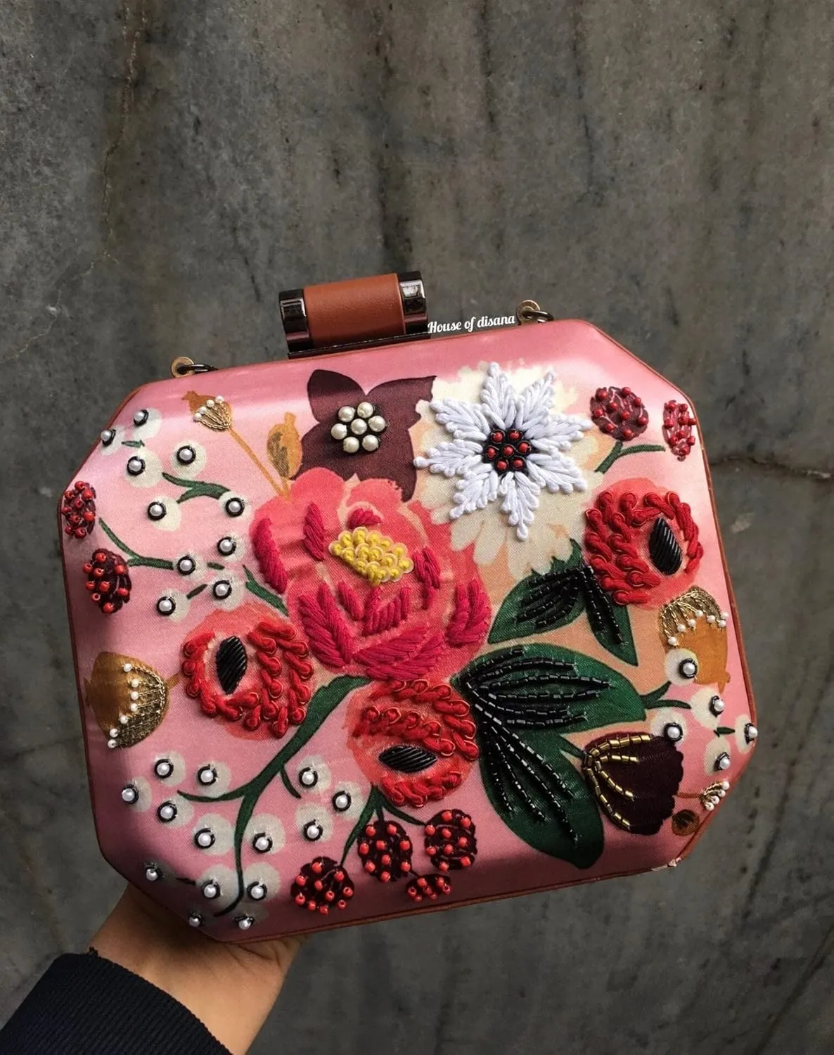 Floral Embroidery Sequins Beaded Clutch Handbag Shoulder Bags Purse for Women Formal Party Wedding - Pink Floral