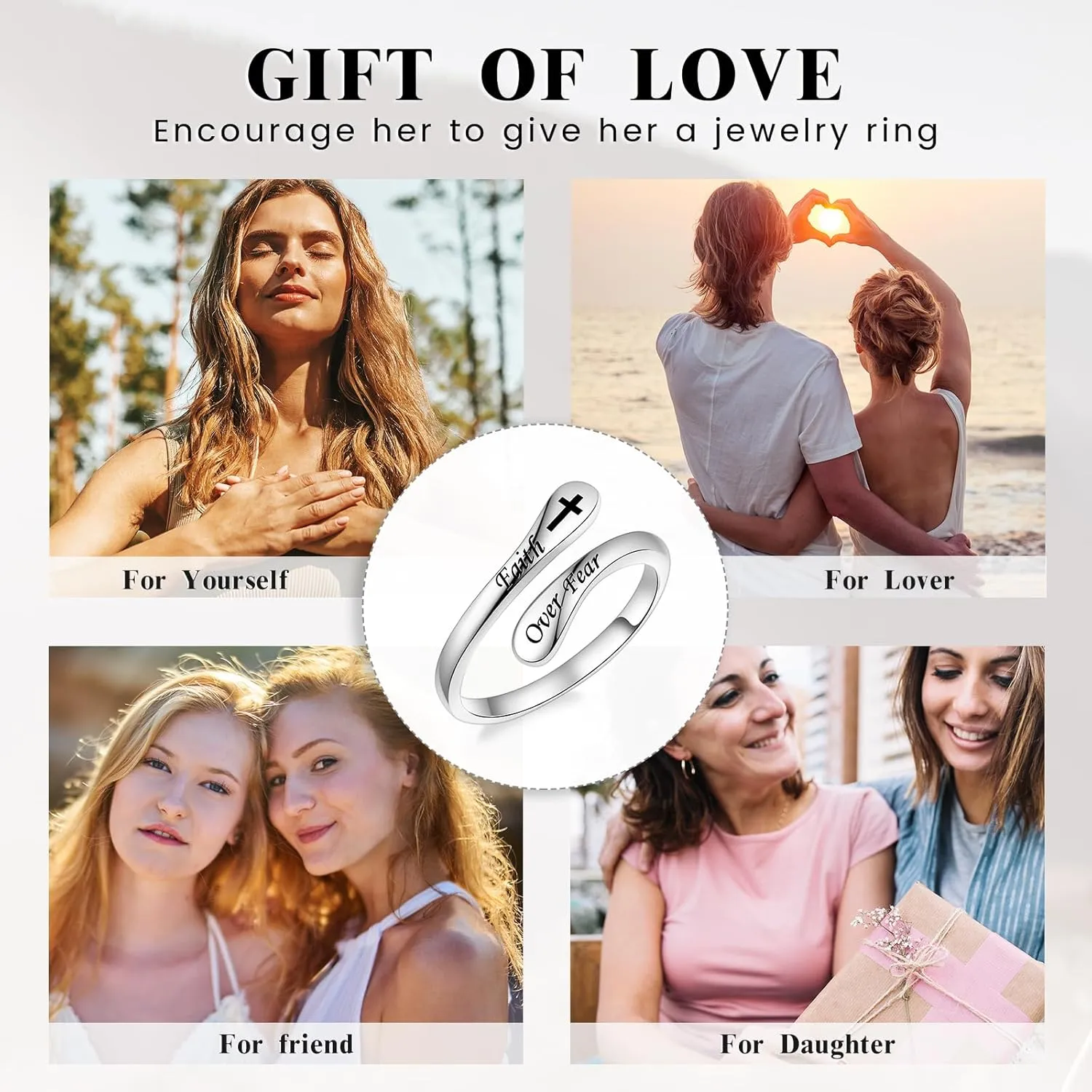 Fookduoduo 925 Sterling Silver Ring Inspirational Jewelry adjustable Wrap Open Rings for Women