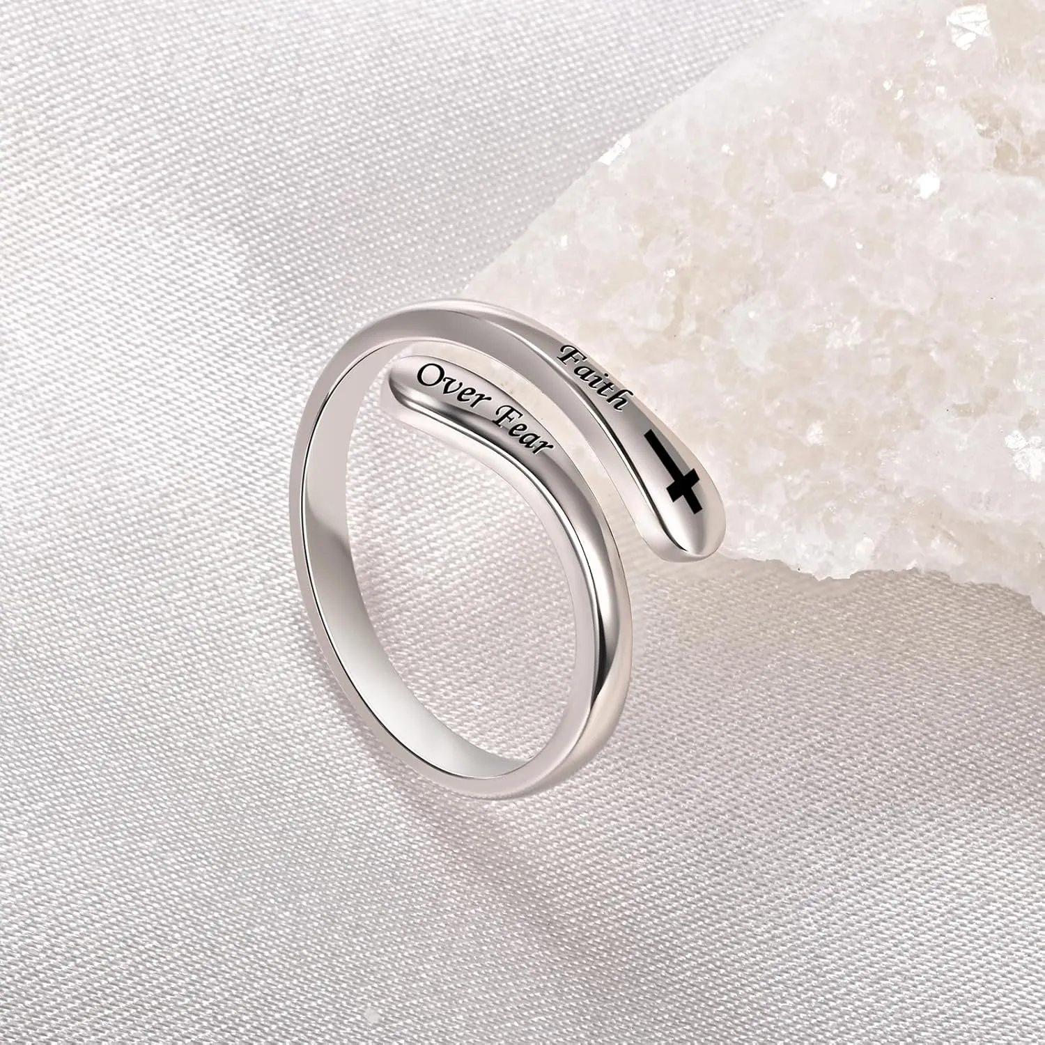 Fookduoduo 925 Sterling Silver Ring Inspirational Jewelry adjustable Wrap Open Rings for Women