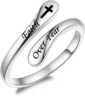 Fookduoduo 925 Sterling Silver Ring Inspirational Jewelry adjustable Wrap Open Rings for Women