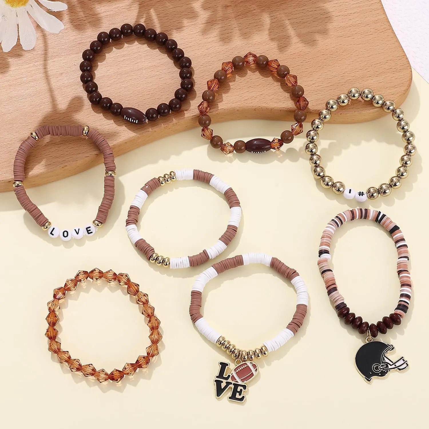 Football Bracelets for Women Game Day Bracelets for Women Beaded Sports Bracelets Clay Heishi Stackable Stretch Bracelets Set Game Day Outfits Accessories Football Bracelets Bulk Football Jewelry
