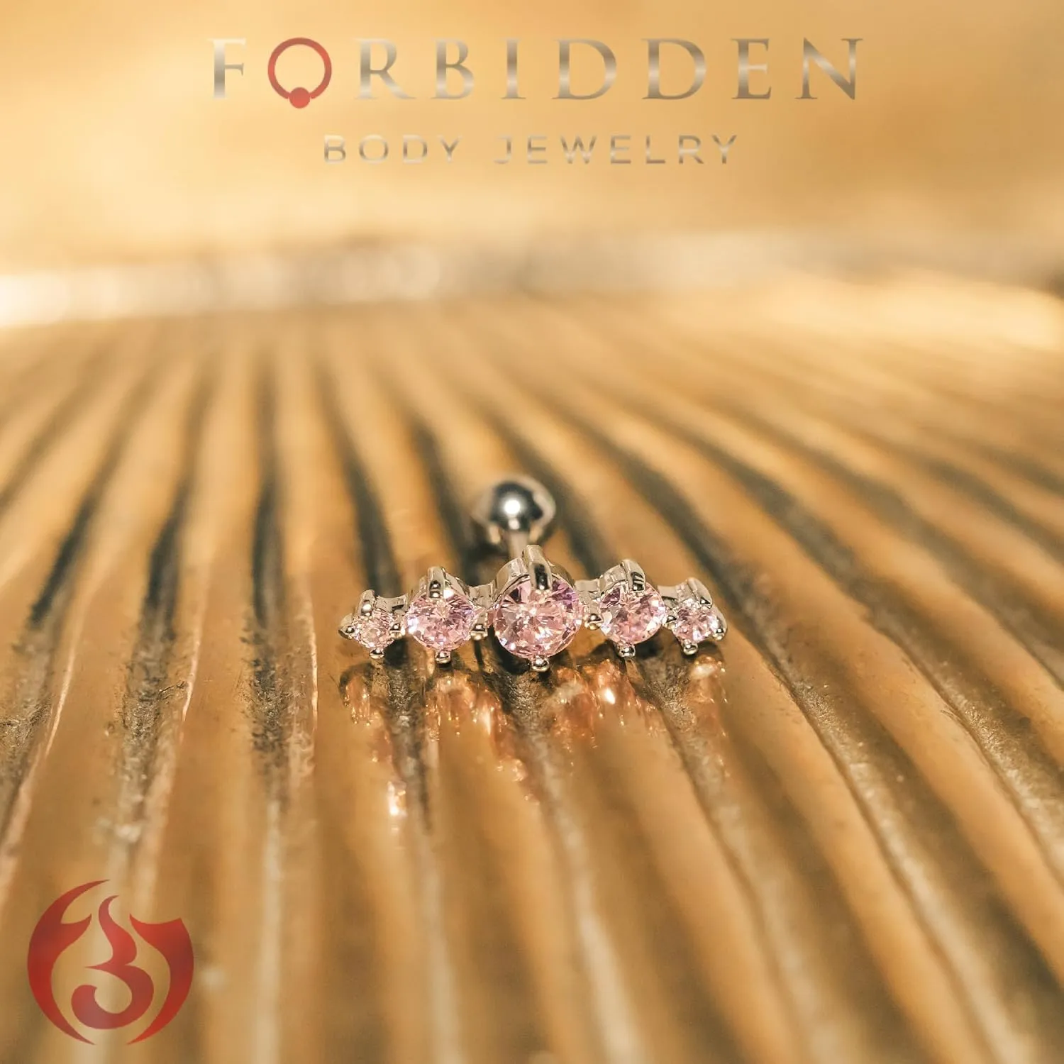 Forbidden Body Jewelry 16g 6mm Surgical Steel 5-Gem Curved CZ Crystal Cartilage Stud Earring