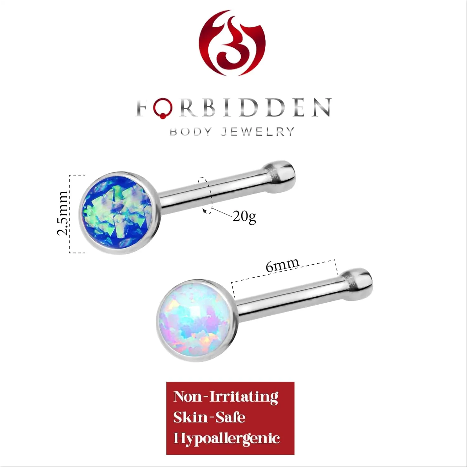 Forbidden Body Jewelry 20g 6mm Surgical Steel, Gold IP Plated & Rose Gold IP Plated Synthetic Opal Top Nose Stud