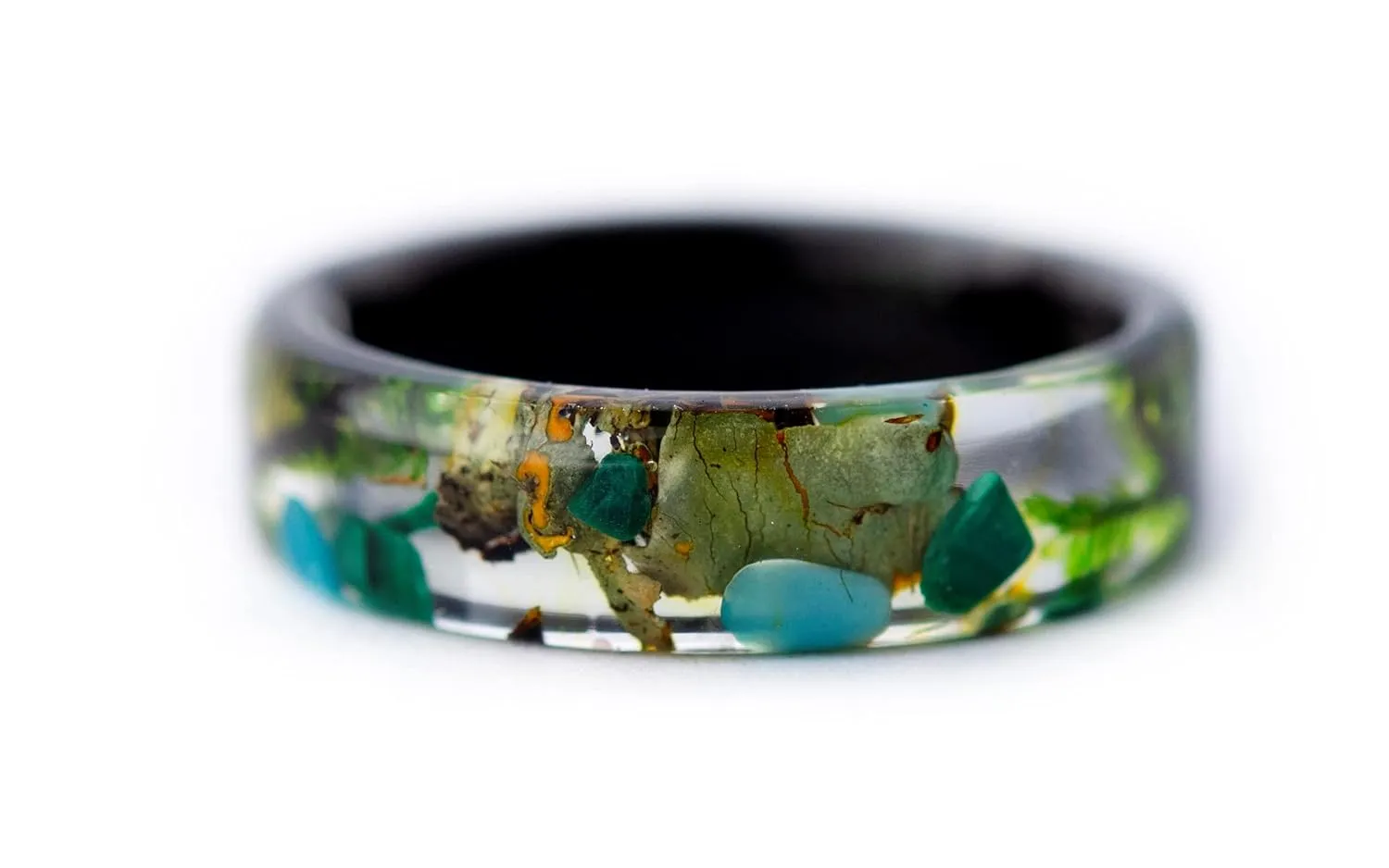 Forest Women Wood&Resin Ring with natural Green Moss and Turquoise Stone.Women Nature Unique Rings.