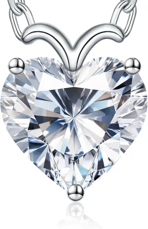 ForeverLove Heart Moissanite Necklaces for Women, 4 or 2 Carats Heartshap Moissanite, Silver Pendant Jewelry, Anniversary Birthday Gifts for Wife, Girlfriend, Daughter, Mom