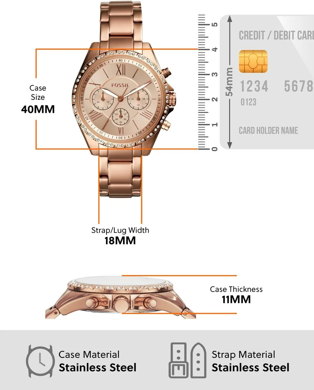 Fossil Women's Modern Courier Stainless Steel Chronograph Dress Quartz Watch