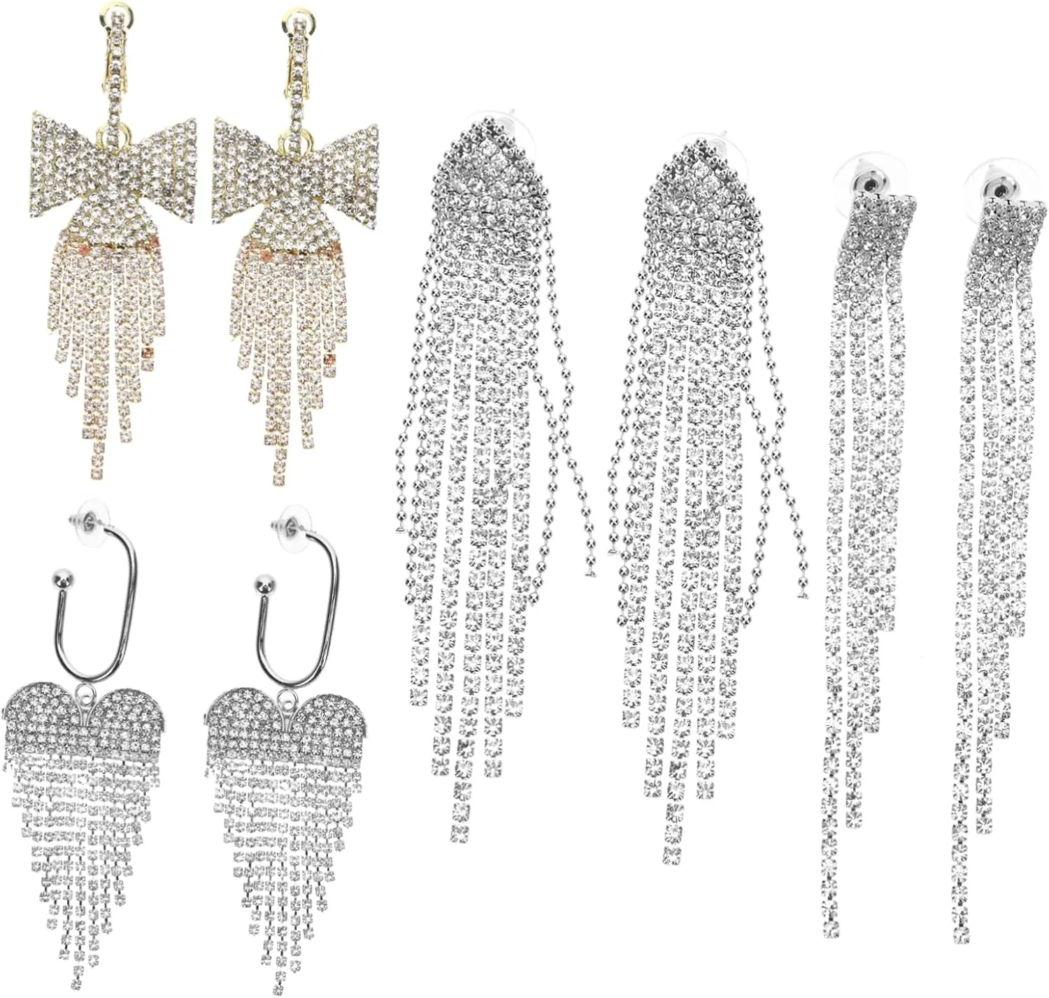 FRCOLOR 4 Pairs Rhinestone Dangle Earrings Elegant Bling Dangling Jewelry for Women for Weddings Parties and Special Occasions Fashionable Tassel Ear Accessories