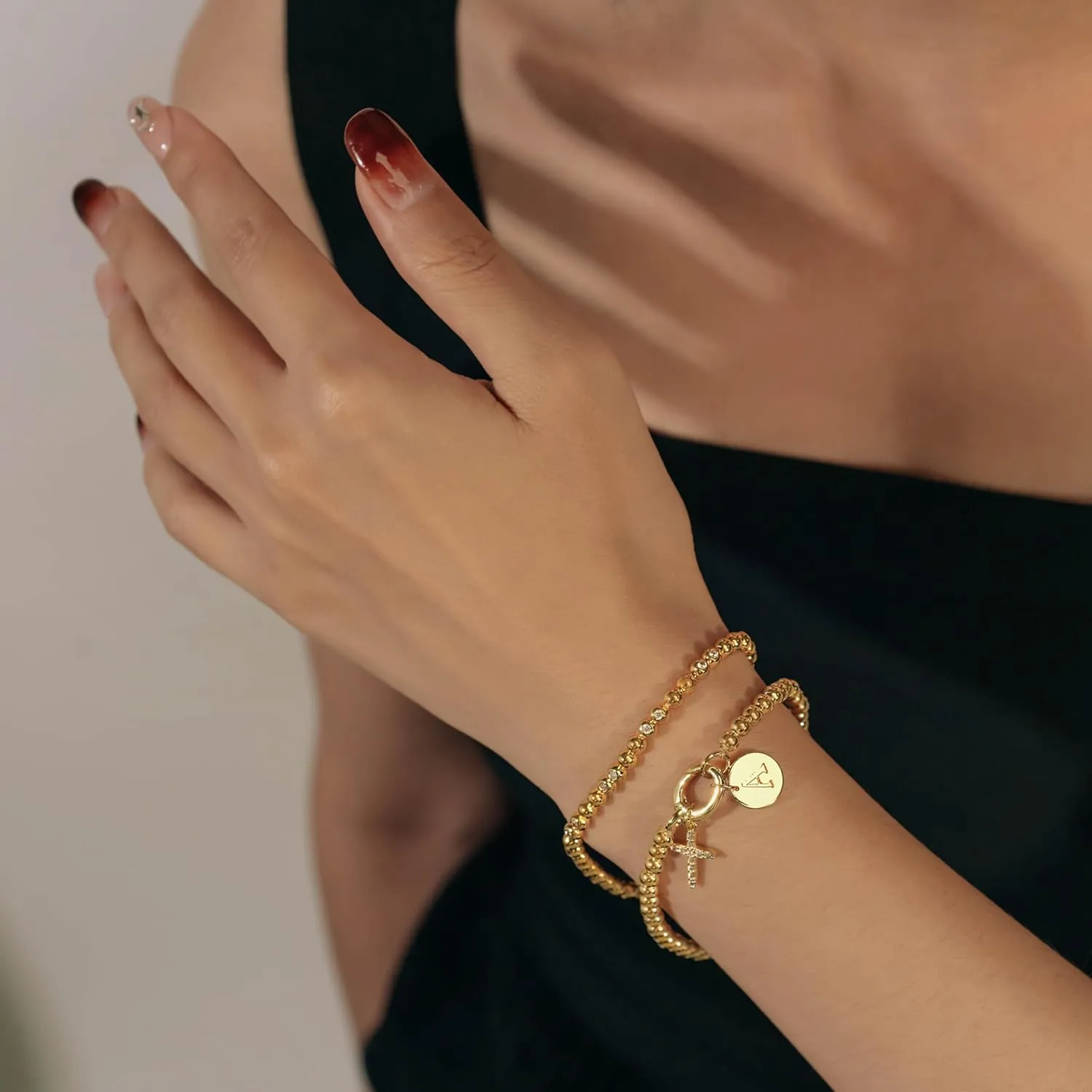 Free bird Charm Bracelets for Women Bead Bracelets Cross Bracelet 14K Initial Jewelry