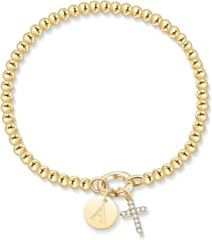 Free bird Charm Bracelets for Women Bead Bracelets Cross Bracelet 14K Initial Jewelry