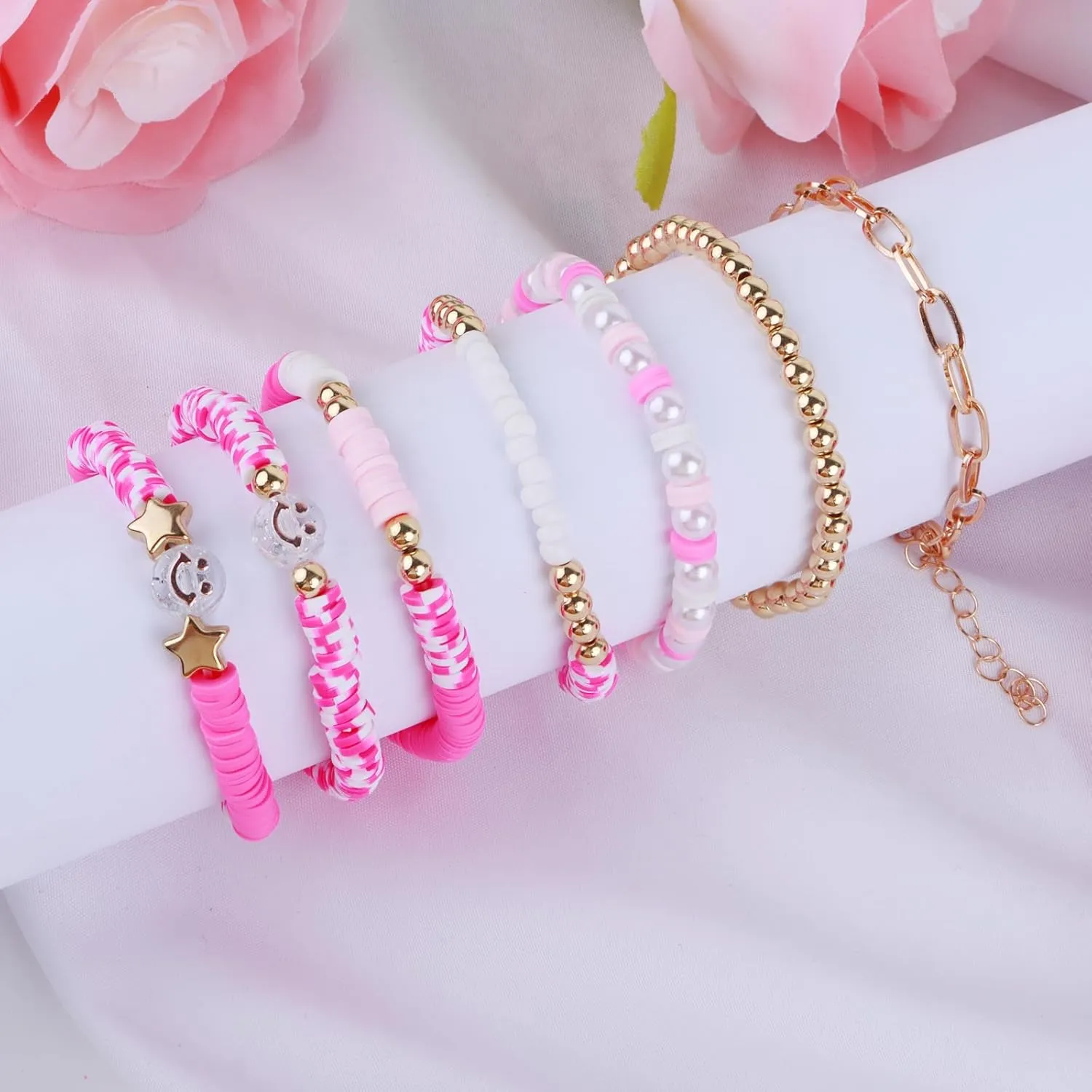 Friendship Bracelets - Beaded Bracelets Set for Teen Women, Stretchable Preppy Bracelets, Stackable & Colorful Bracelets - Ideal Gifts, 4th of July, Halloween, Christmas