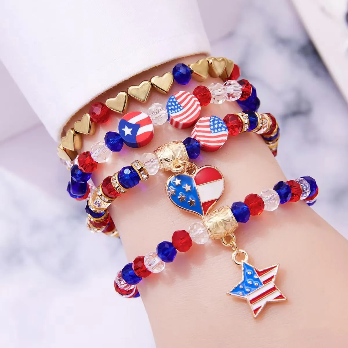 Friendship Bracelets - Beaded Bracelets Set for Teen Women, Stretchable Preppy Bracelets, Stackable & Colorful Bracelets - Ideal Gifts, 4th of July, Halloween, Christmas