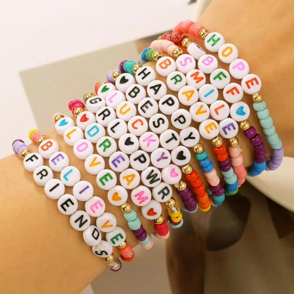 Friendship Bracelets Boho Stackable Bracelets for Women Surfer Heishi Clay Bead Bracelets Stretch Preppy Bracelets Colorful Boho Bracelets for Women