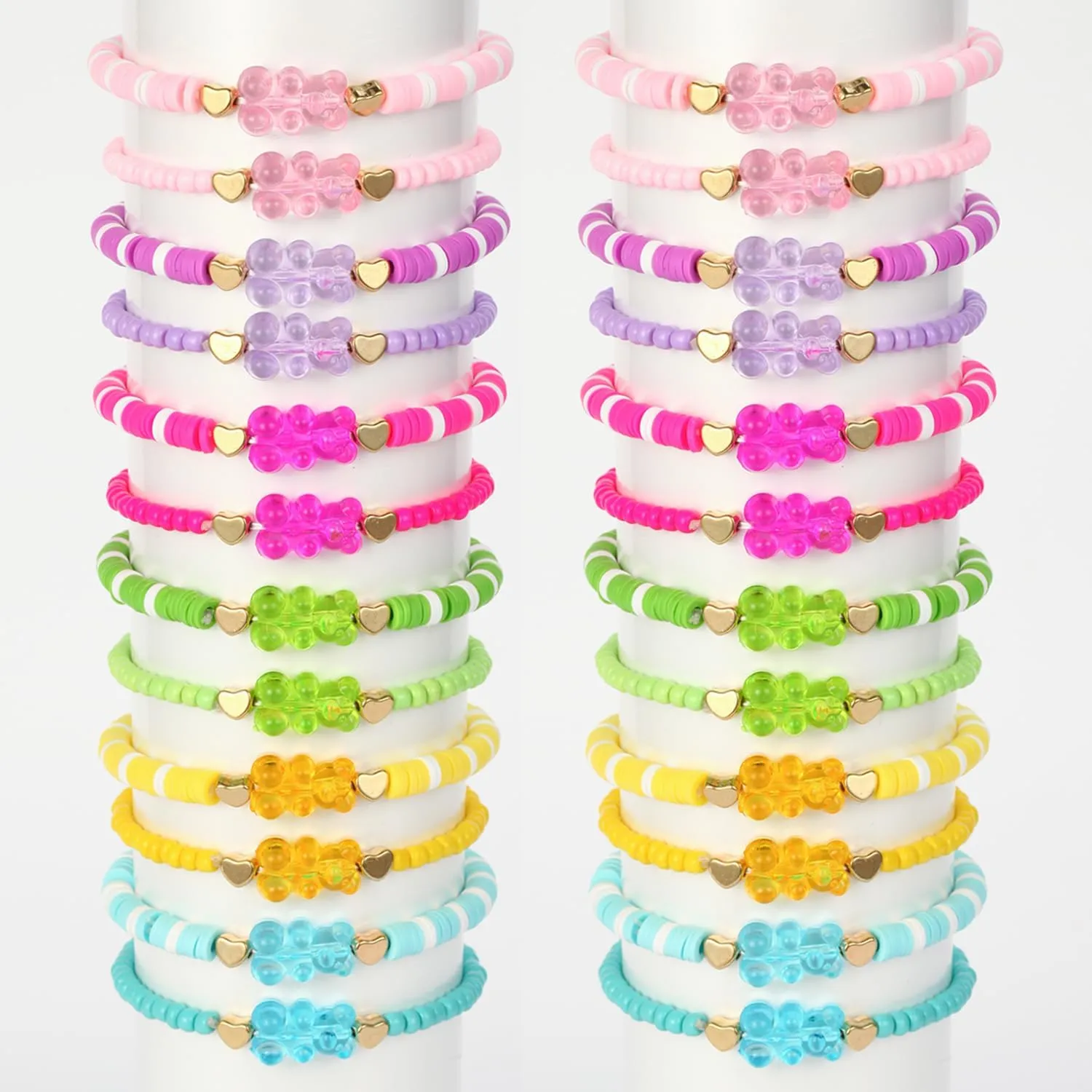 Friendship Bracelets for Teen, Beads Bracelets Bulk Colorful Bear Bracelets, Friendship Bracelets Bulk for Women, 24Pcs