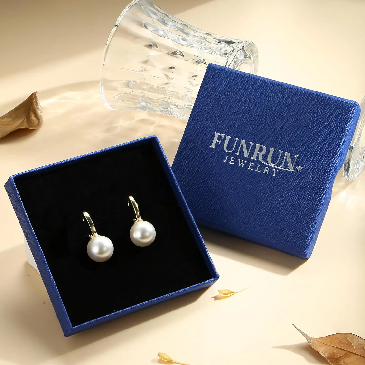 FUNRUN JEWELRY 14K Gold Pearl Earrings for Women Gold Bow Earrings Dainty Dangle Earrings for Women Pearl Bow Earrings Dangling Wedding Pearl Drop Earrings Jewelry