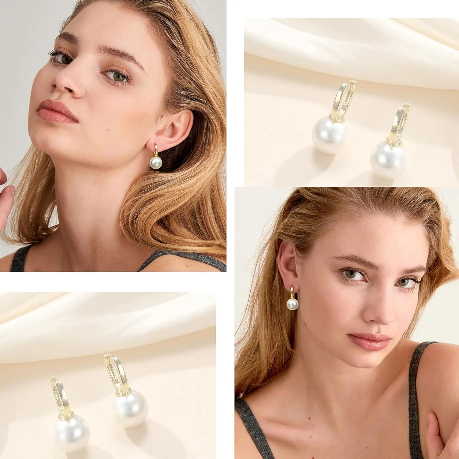 FUNRUN JEWELRY 14K Gold Pearl Earrings for Women Gold Bow Earrings Dainty Dangle Earrings for Women Pearl Bow Earrings Dangling Wedding Pearl Drop Earrings Jewelry
