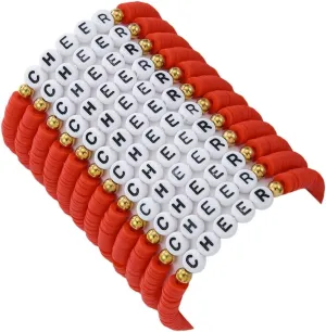 Fuqimanman2020 12Pcs Polymer Clay CHEER Stretch Bracelets Multicolor Friendship Cheerleader Bracelets for Team Cheer