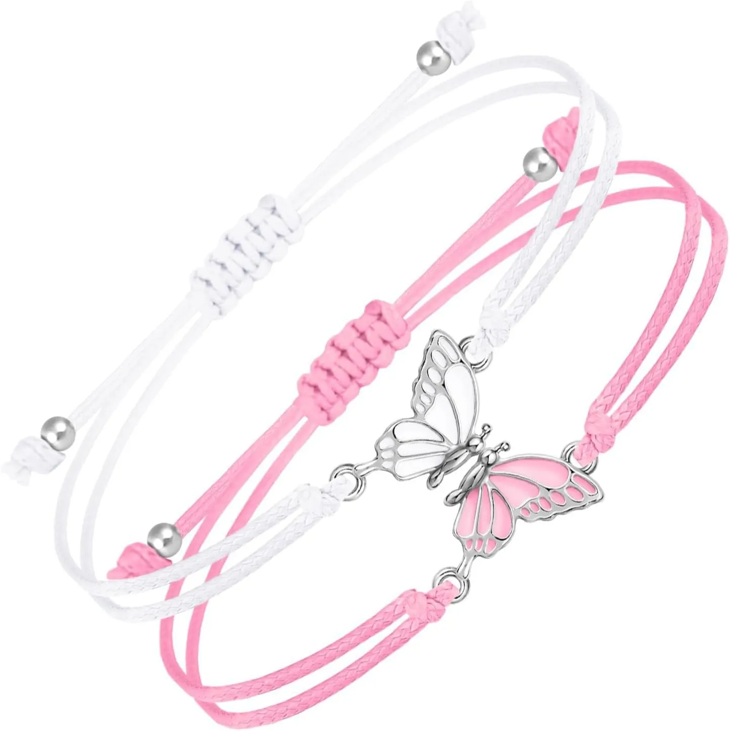 Fuqimanman2020 2pcs Matching Butterfly Bracelets Handmade Braided Couples Matching Attraction Relationship Adjustable Best Friends Bff Friendship Promise Jewelry