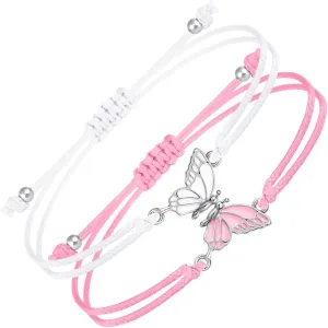 Fuqimanman2020 2pcs Matching Butterfly Bracelets Handmade Braided Couples Matching Attraction Relationship Adjustable Best Friends Bff Friendship Promise Jewelry
