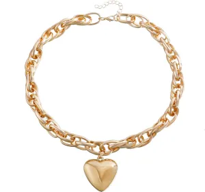 FUTIMELY Chunky Gold Heart Pendant Necklaces,14K Gold Punk Puffy Love Thick Chain Choker Necklaces, Charm Statement Jewelry Gifts for Women Teen Girls