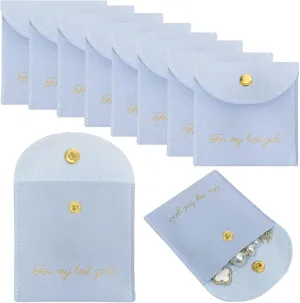Fuxiqar 10 PCS Jewelry Bags Bridesmaid Gifts Velvet Small Jewelry Pouch with Button(Blue)