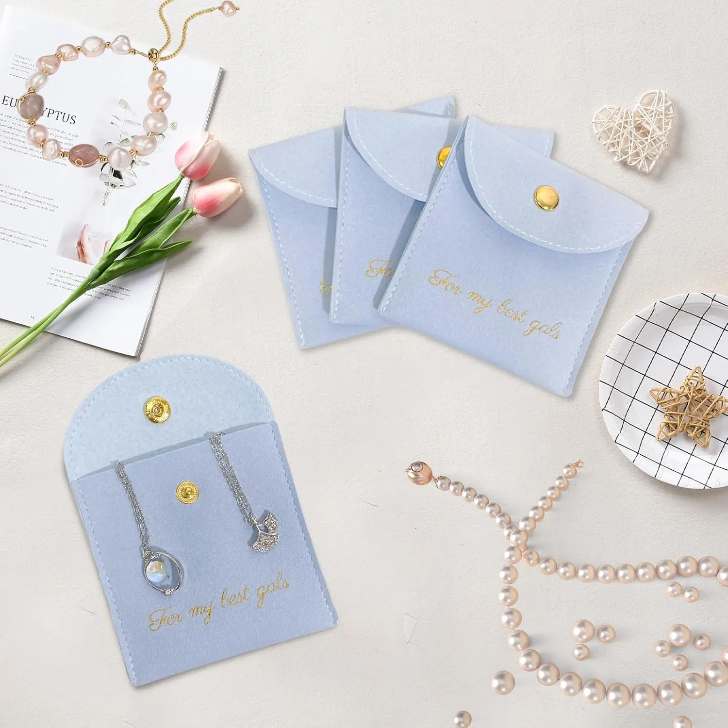 Fuxiqar 10 PCS Jewelry Bags Bridesmaid Gifts Velvet Small Jewelry Pouch with Button(Blue)