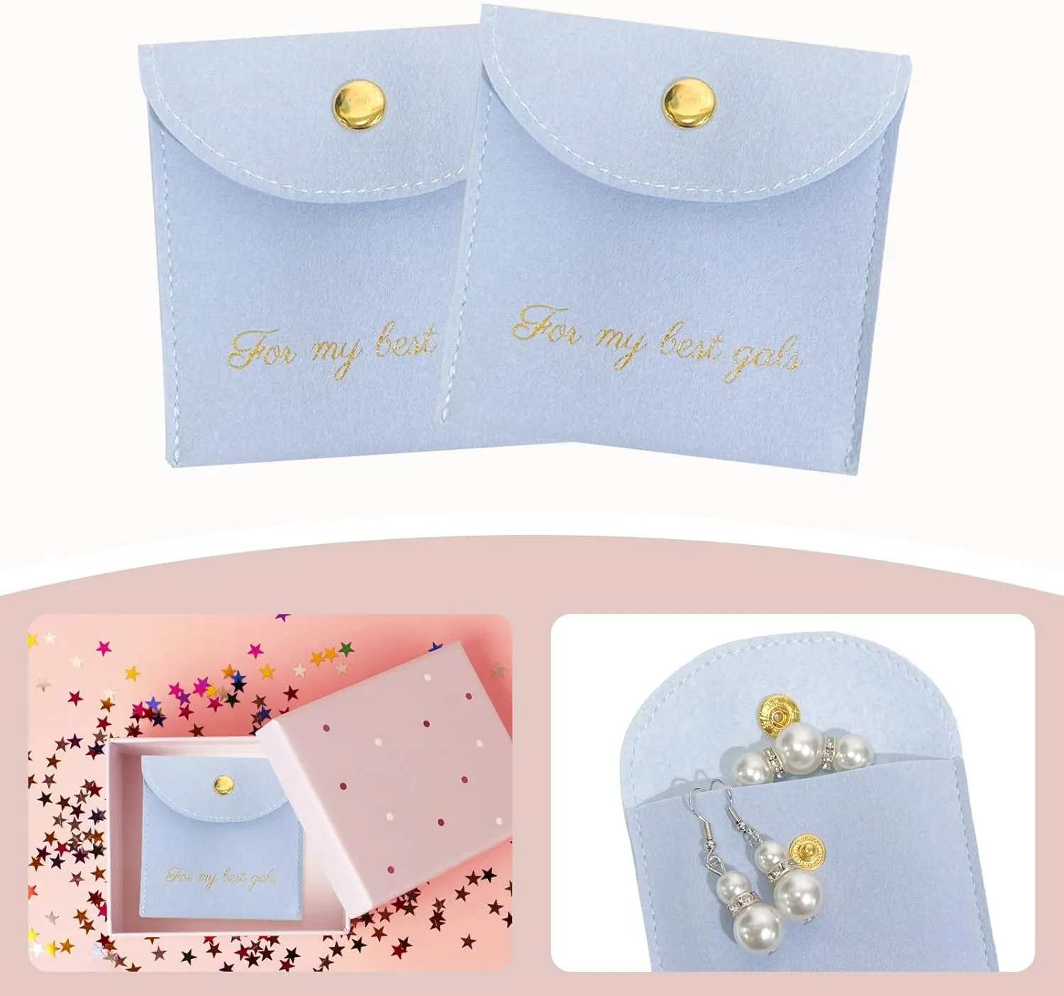 Fuxiqar 10 PCS Jewelry Bags Bridesmaid Gifts Velvet Small Jewelry Pouch with Button(Blue)