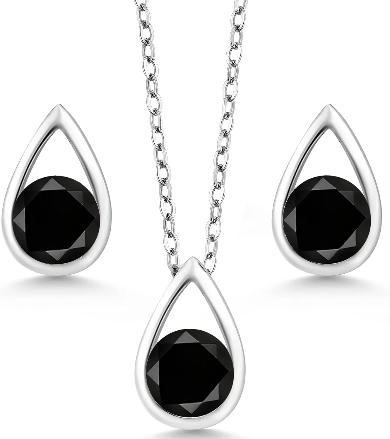 Gem Stone King 925 Sterling Silver 5MM Round Gemstone Birthstone Teardrop Pendant Earrings Set | Jewelry Set for Women | With 18 Inch Silver Chain