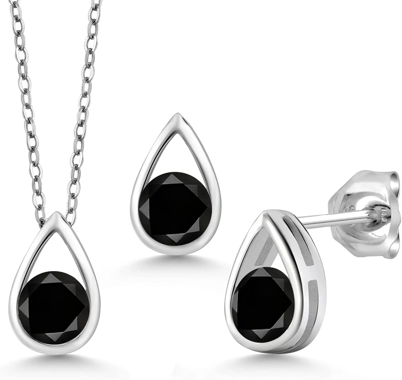 Gem Stone King 925 Sterling Silver 5MM Round Gemstone Birthstone Teardrop Pendant Earrings Set | Jewelry Set for Women | With 18 Inch Silver Chain