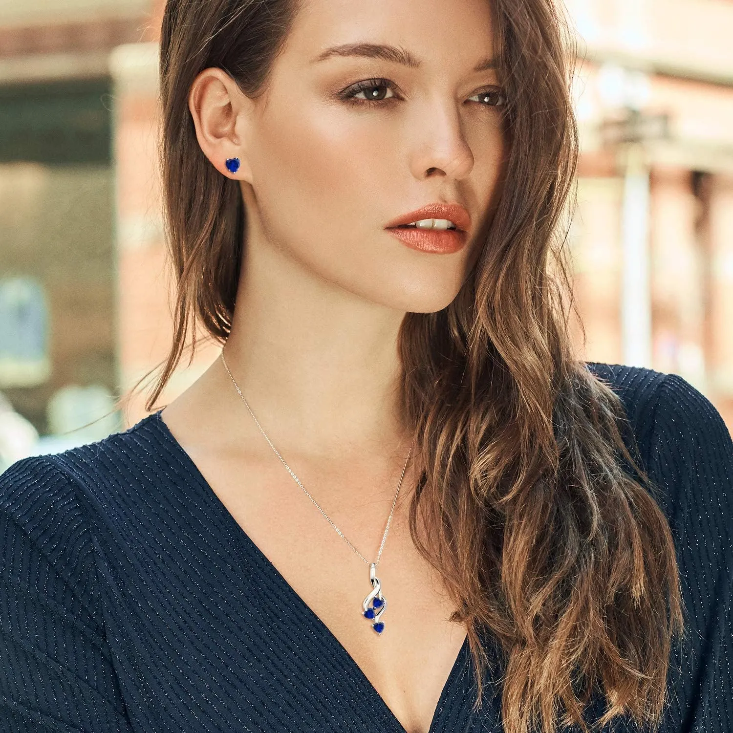 Gem Stone King Heart Pendant and Earrings For Women Set In 925 Sterling Silver | Heart Shape 6MM and 4MM Gemstone Birthstones | Fine Jewelry for Her Mom Wife | With 18 Inch Chain