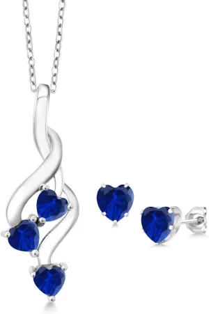 Gem Stone King Heart Pendant and Earrings For Women Set In 925 Sterling Silver | Heart Shape 6MM and 4MM Gemstone Birthstones | Fine Jewelry for Her Mom Wife | With 18 Inch Chain