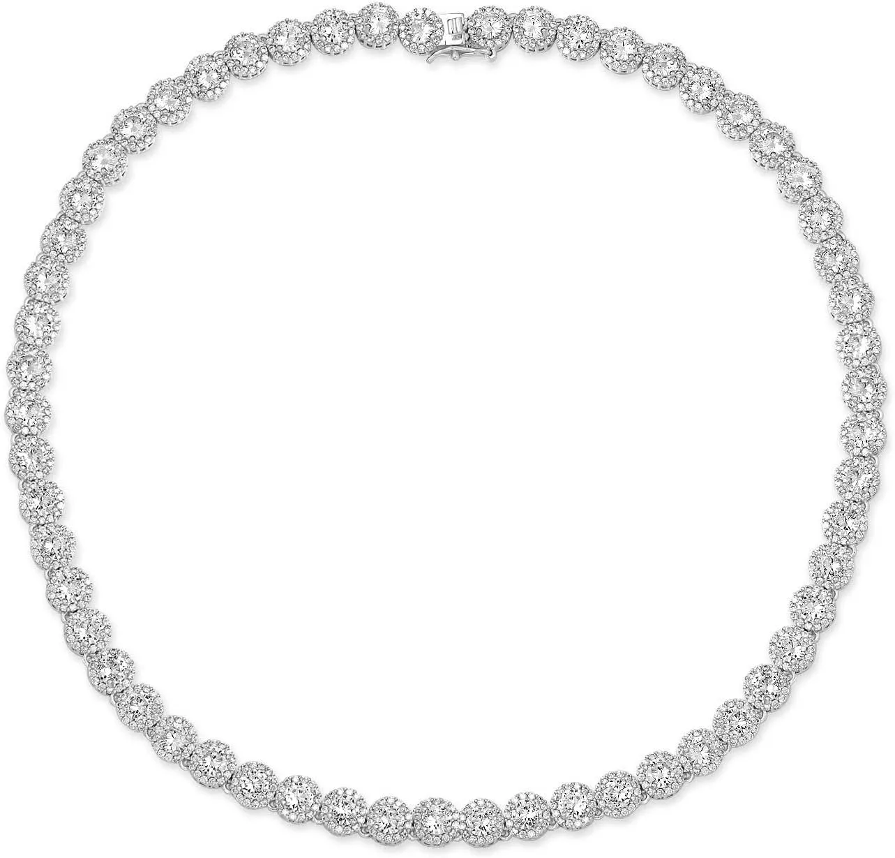 Gemsme 18K White Gold Plated Halo Necklace 5.0mm Round Cubic Zirconia Classic Tennis Necklace