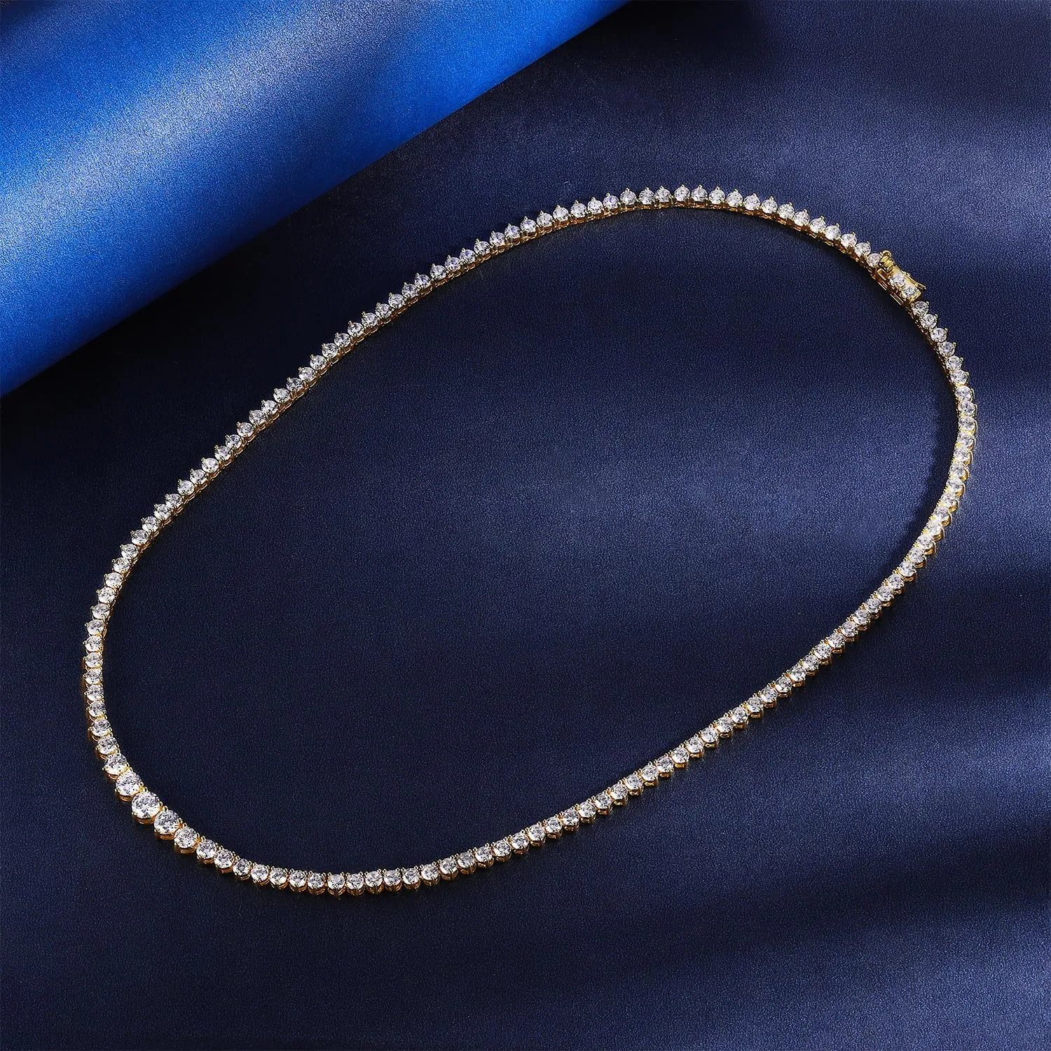 Gemsme Tennis Necklace, 18K White/Yellow Gold Plated 3.0mm Graduated Round Cubic Zirconia Classic Tennis Necklace For Women