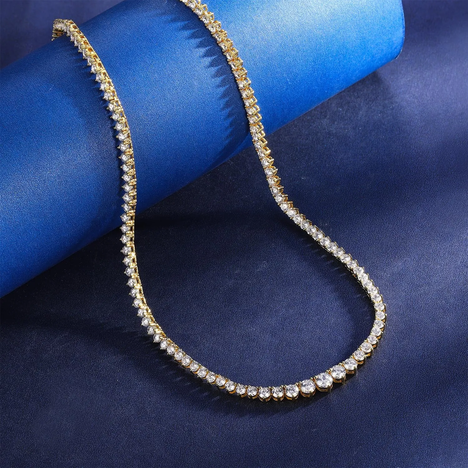 Gemsme Tennis Necklace, 18K White/Yellow Gold Plated 3.0mm Graduated Round Cubic Zirconia Classic Tennis Necklace For Women