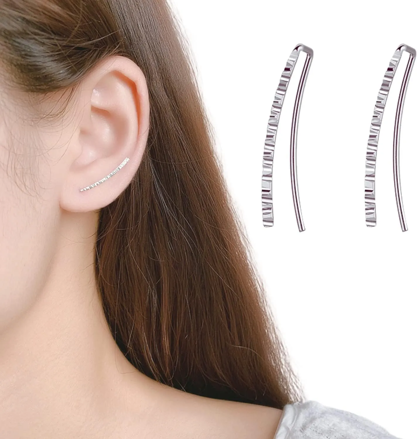 genbz Chic Handcrafted Hammered Ear Climber Earrings - Minimalist Sterling Silver Ear Crawler