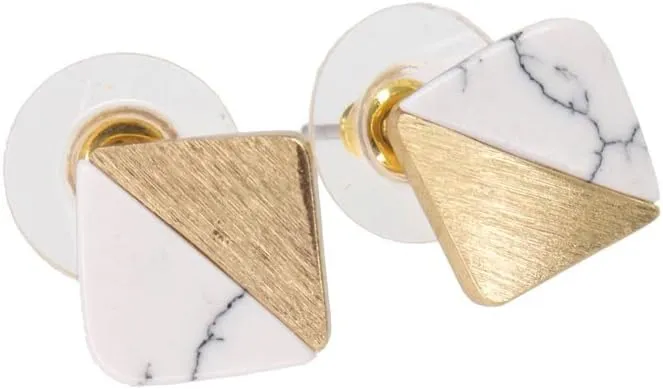 Geometric Earrings, Diamond Shaped Earrings, Gemstone Earrings, White Earrings, Gold Earrings, Minimalist Earrings BN708G3WH-E