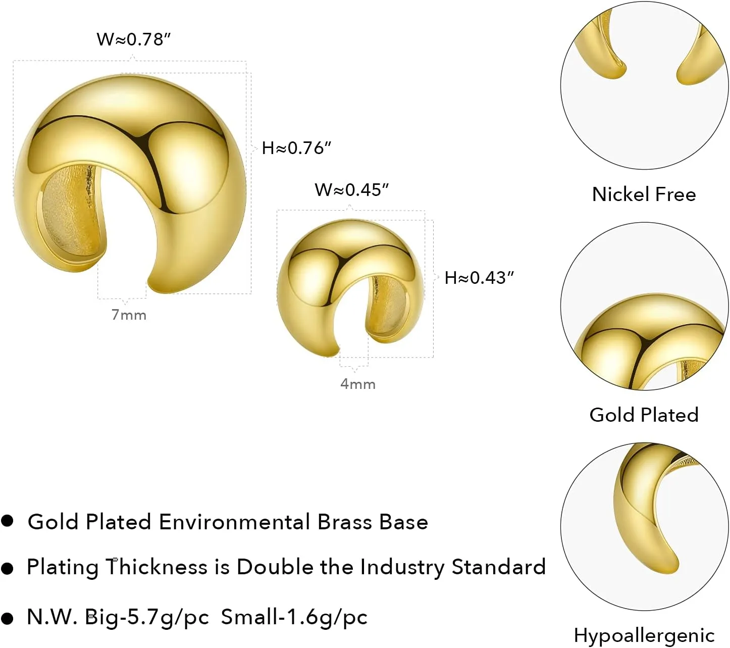 Geometric Pyramid Ball Circle C-Shaped Ear Cuffs Punk Clip on Earrings for Women Men Ear Cuff Gift