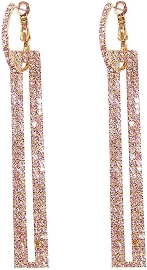 Geometric Rectangle Cubic Zirconia Rhinestone long Drop Dangle Earrings for women Hypoallergenic Pierced