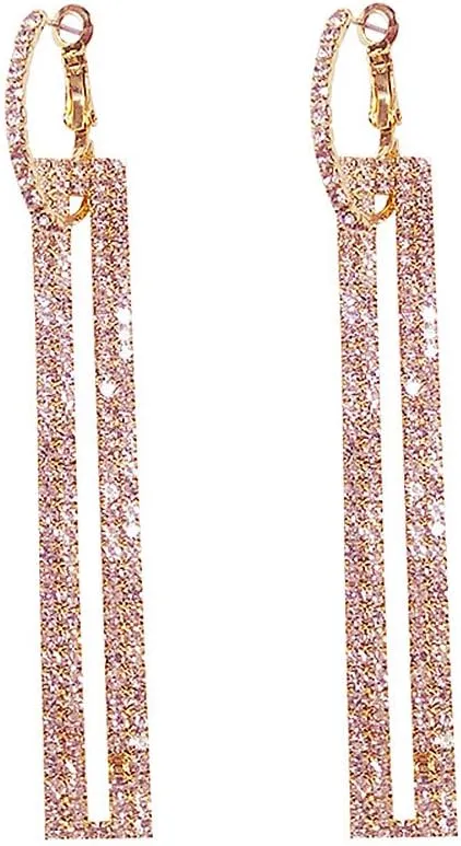 Geometric Rectangle Cubic Zirconia Rhinestone long Drop Dangle Earrings for women Hypoallergenic Pierced