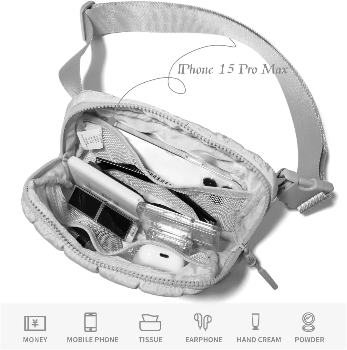Gitus Trending Gifts for Women Puffer Crossbody Bags for Women Belt Bag Fanny Pack with Adjustable Straps Lightweight Quilted Puffy Bag Woman Gifts (Light Grey)