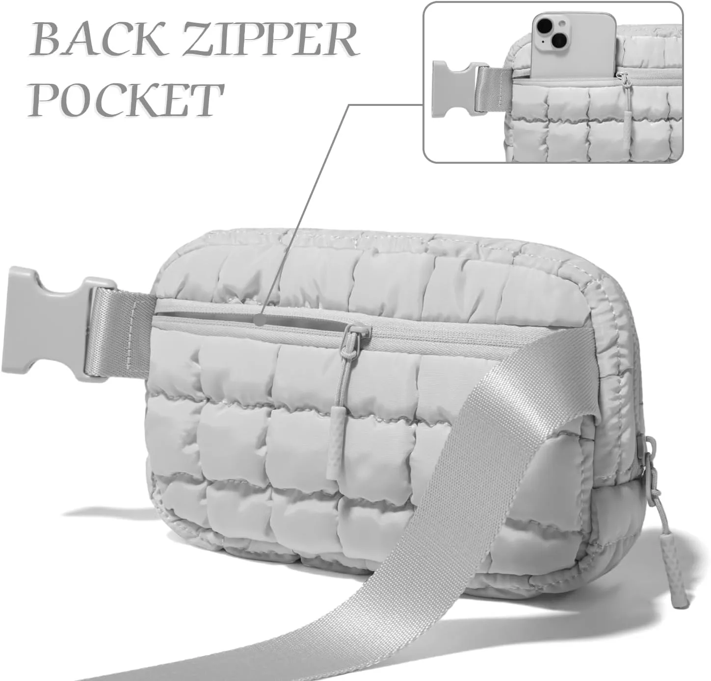 Gitus Trending Gifts for Women Puffer Crossbody Bags for Women Belt Bag Fanny Pack with Adjustable Straps Lightweight Quilted Puffy Bag Woman Gifts (Light Grey)