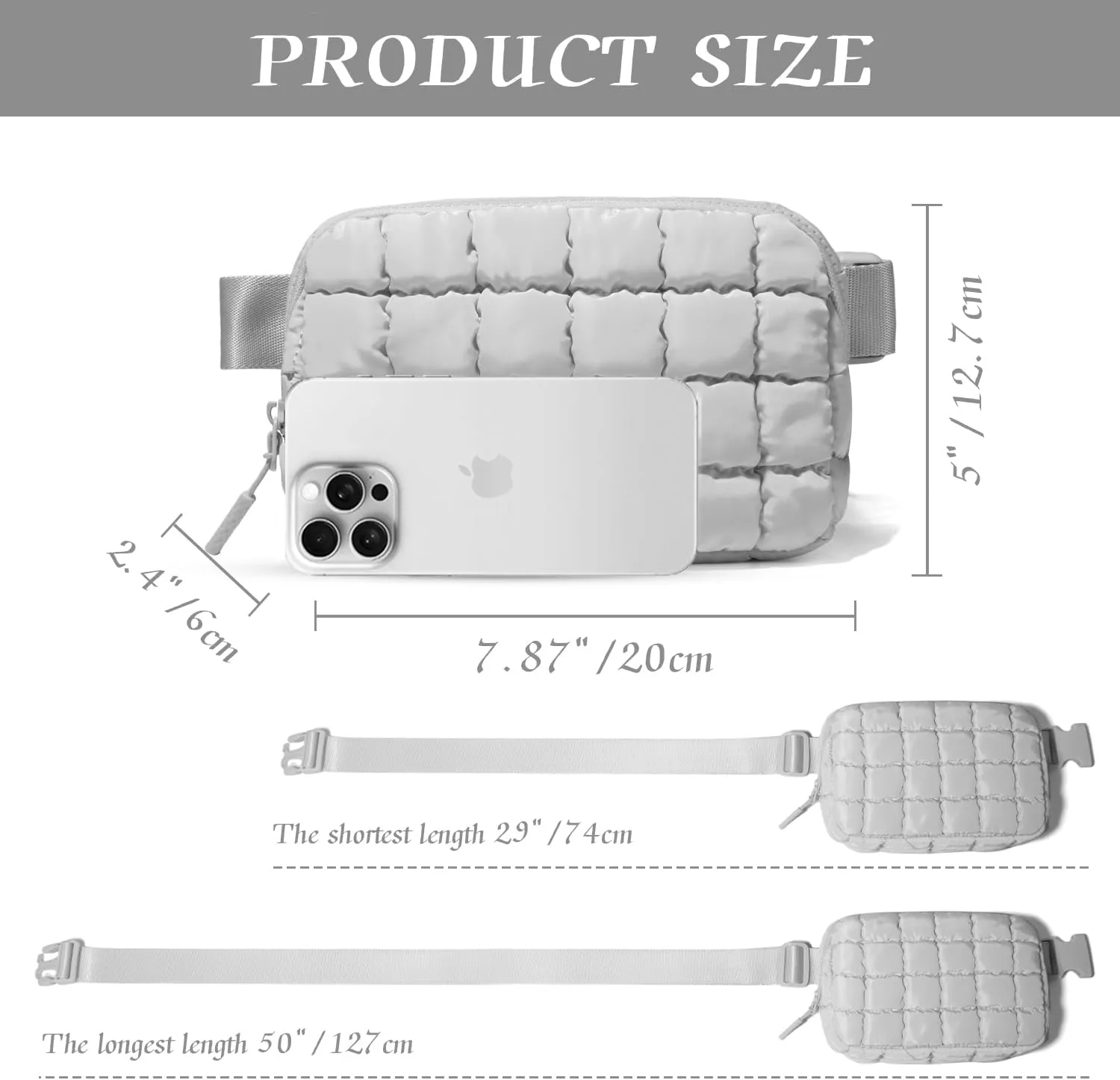 Gitus Trending Gifts for Women Puffer Crossbody Bags for Women Belt Bag Fanny Pack with Adjustable Straps Lightweight Quilted Puffy Bag Woman Gifts (Light Grey)