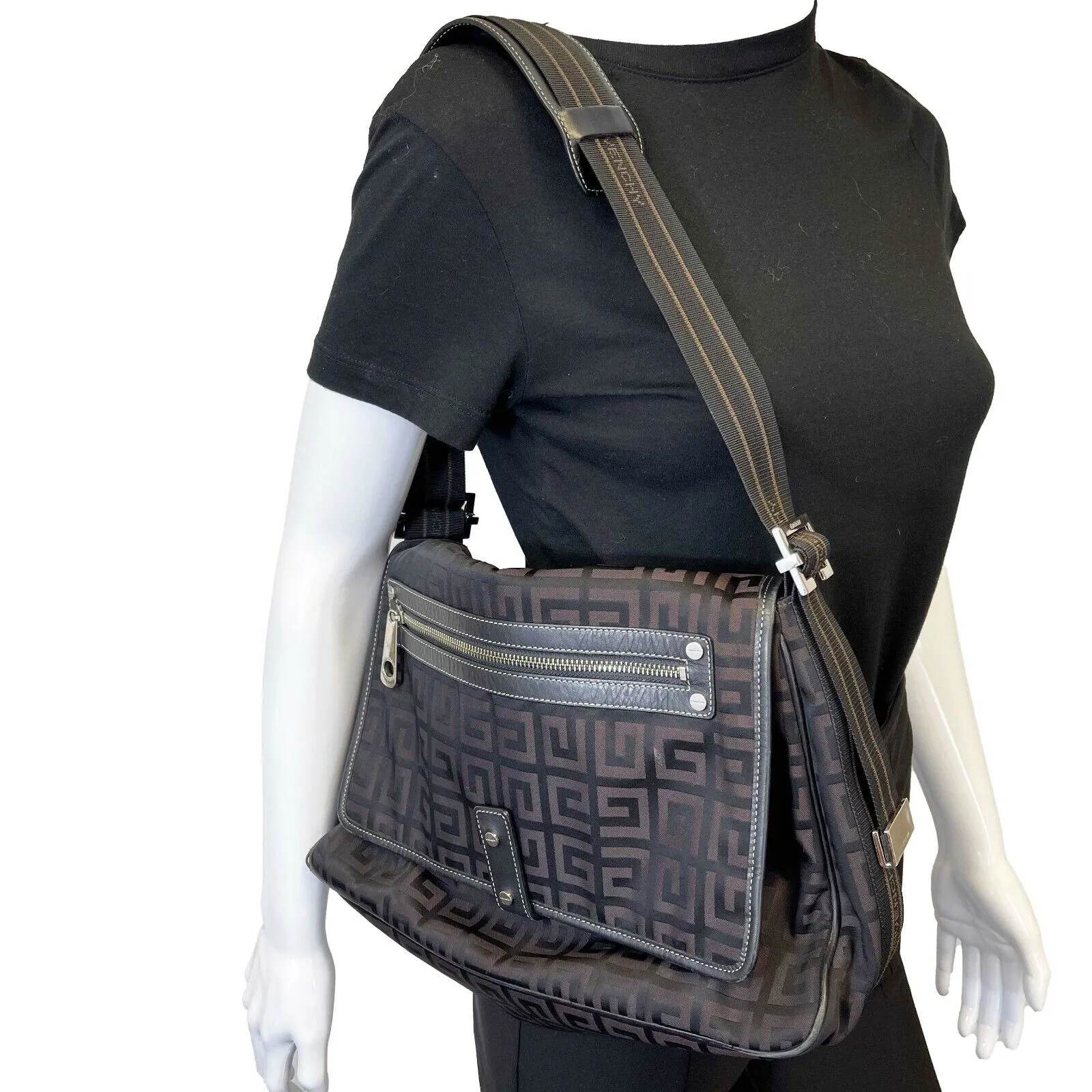 Givenchy - Black Brown Signature GG Monogram Nylon Flap - Shoulder Bag